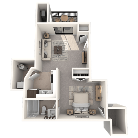 1 bedroom apartment in Novi, MI | Floor plan at River Oaks West Apartments in Novi, MI 48375